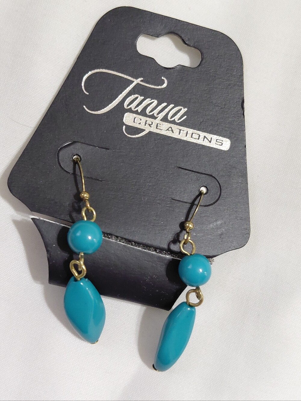 New Gold Blue Bead Drop Earrings